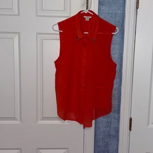 Sleeveless Orange Button Down Blouse